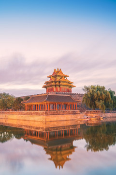 北京故宫城墙和护城河风光