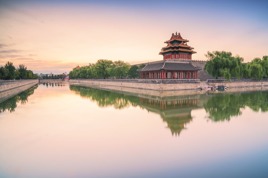 北京故宫城墙和护城河风光
