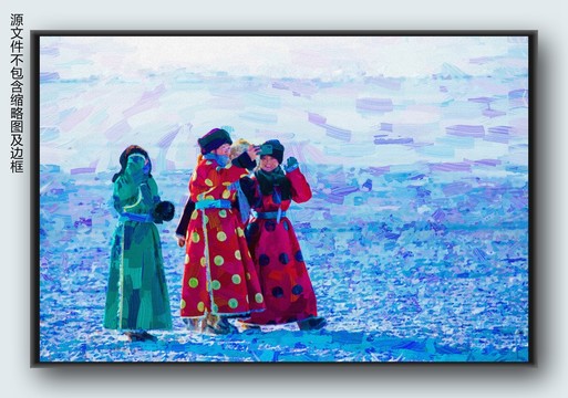 电脑装饰画冬季穿蒙古袍的女孩们