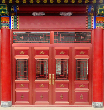 中式红色大门