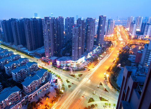 鸟瞰江西南昌红谷滩夜景