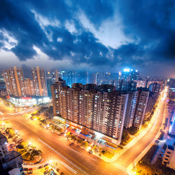 鸟瞰江西南昌红谷滩夜景