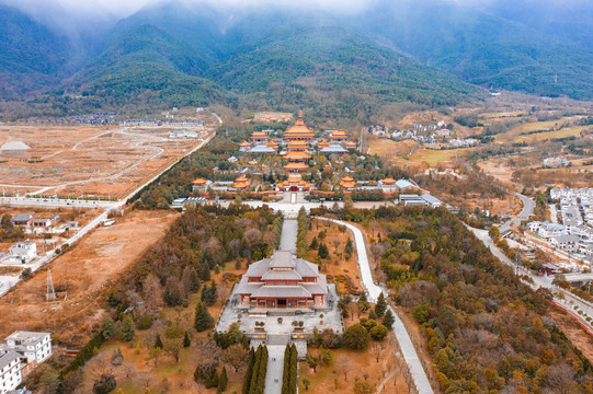 航拍云南大理崇圣寺三塔