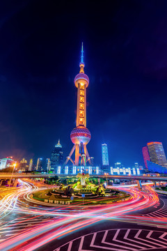 中国上海东方明珠塔夜景风光