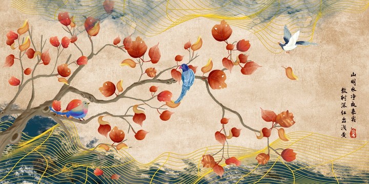 新中式花鸟背景