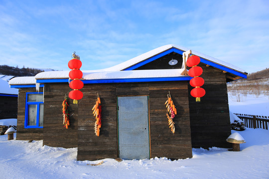 冬天农舍冰雪风光