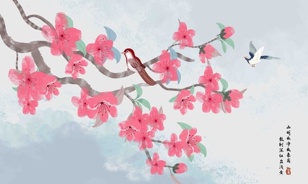 水彩梅花花鸟画