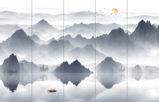 新中式山水背景