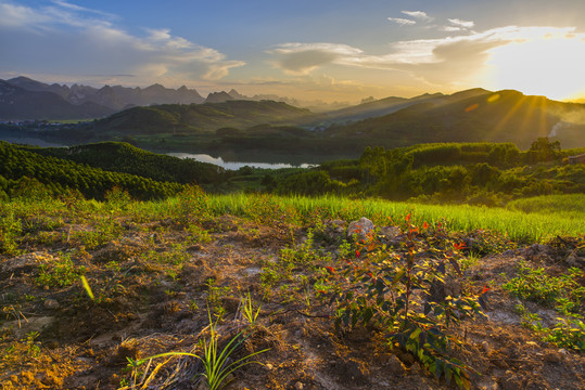 夕阳风光山水背景唯美风景