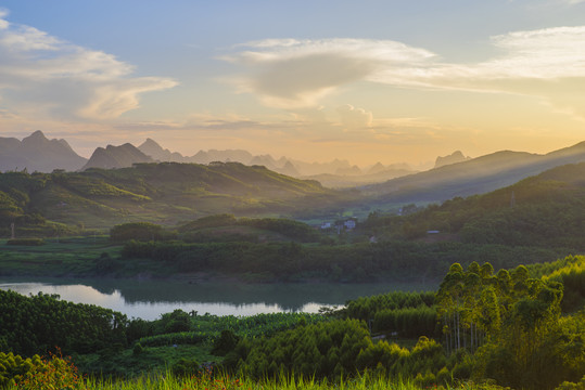 夕阳风光山水背景唯美风景