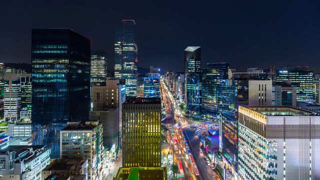 夜景城市繁华车流人流夜景延时