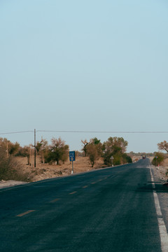 中国西部新疆荒凉的沙漠公路