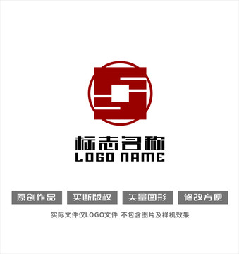 FY字母S标志铜钱标志logo