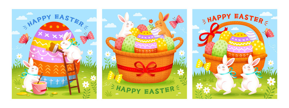 复活节兔子彩绘复活蛋卡片集合