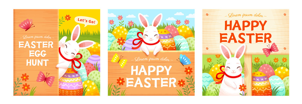 复活节兔子找彩蛋插图卡片集合