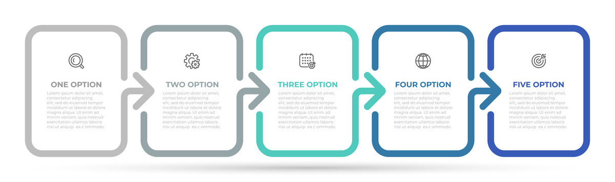 五选项方框信息图表模板