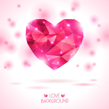 桃红低多边形爱心情人节设计插图