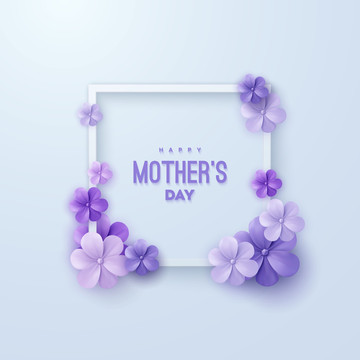 紫色渐层花卉方框母亲节设计