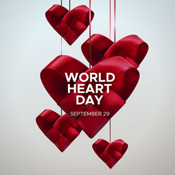 红色心形编织垂挂世界心脏日设计