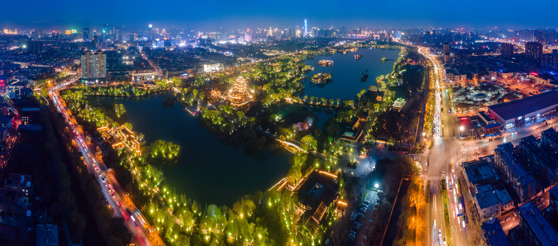 航拍济南城市夜景