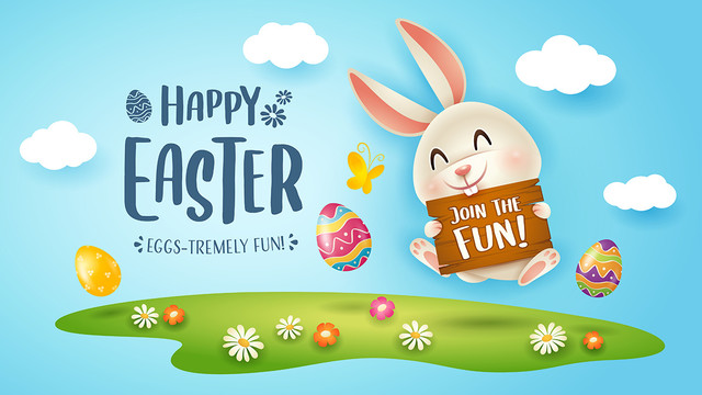 复活节主题背景可爱小兔子和彩蛋