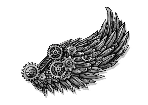 机械翅膀纹身设计