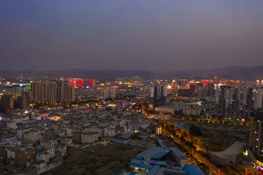 航拍云南大理市区夜景风光