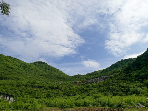 山峰树木天空