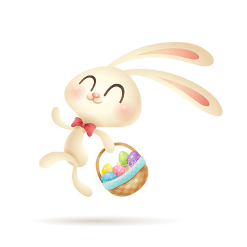 可爱卡通小白兔手拿一篮子彩蛋