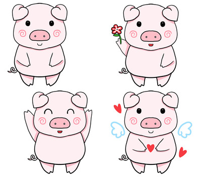 卡通可爱小猪小粉猪装饰印花