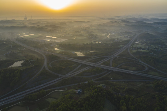 航拍高速公路互通