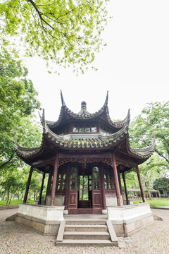 中国苏州拙政园的古建筑天泉亭