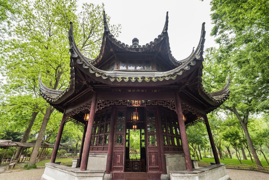 中国苏州拙政园的古建筑天泉亭