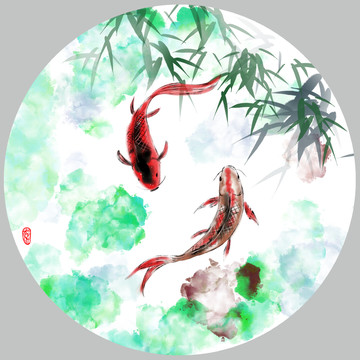 中式水墨鱼装饰画