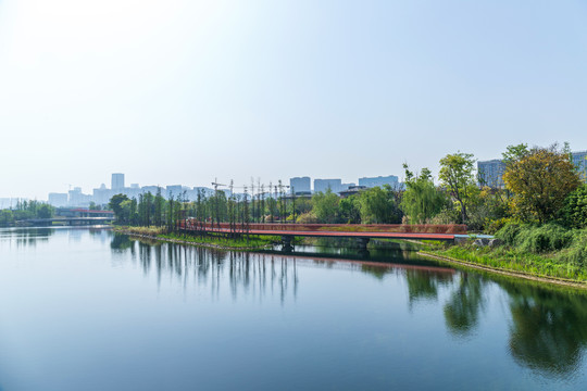 成都锦城湖公园生态湖风光