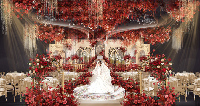 红金色奢华欧式婚礼效果图设计