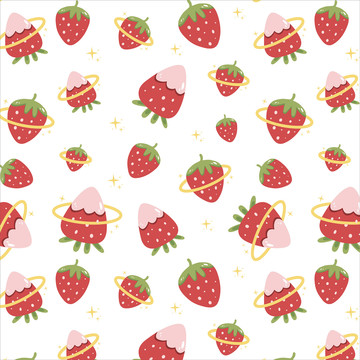 卡通水果可爱草莓四方连续图案