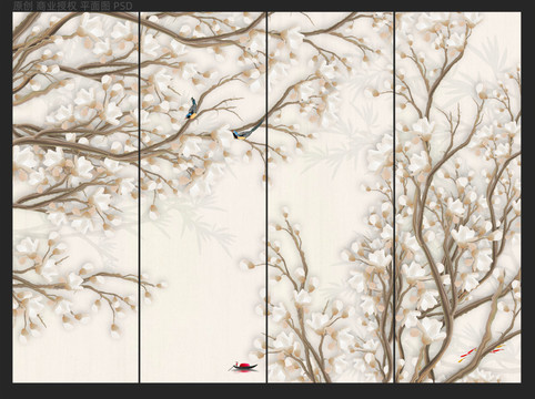新中式花鸟壁画