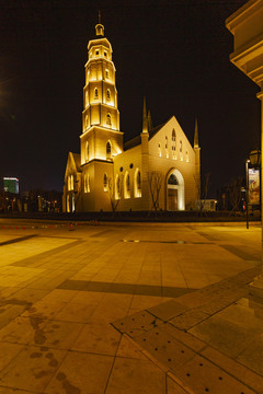 云南昆明1903公园教堂夜景