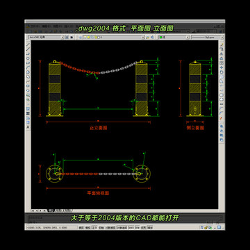 钢管警示柱CAD平面图立面图