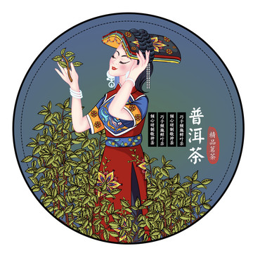 云南少数民族采茶女普洱茶饼羌族