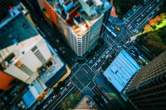 俯瞰城市街道移轴摄影
