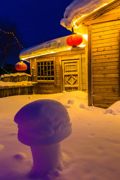 雪村木屋冬季夜晚