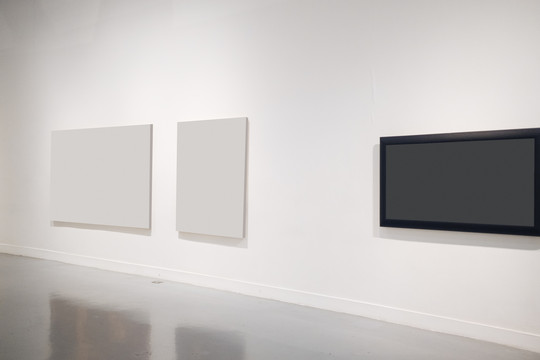 现代艺术博物馆框架墙剪贴路径隔离白色矢量插图模板。