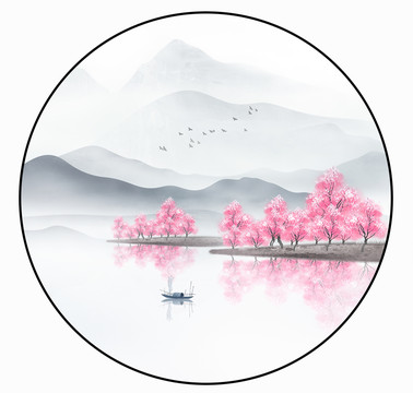 手绘中国风江南春季山水插画