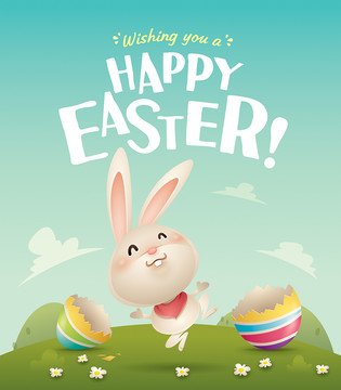 复活节主题背景可爱小兔子和彩蛋