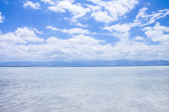 蓝天白云湖面湖水