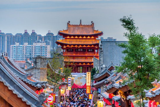 中国山西忻州古城明月楼夜景