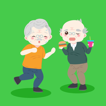 运动及吃速食的老年人插图
