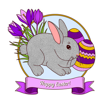 复古复活节兔子手绘贺图
